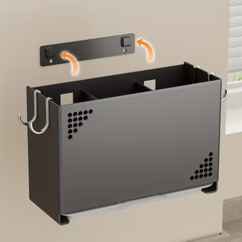 1pc Wall Mounted Chopstick Holder | Space Saving Kitchen Organizer with Cutlery Slots, Countertop Utensil Rack with Built-in Drainage System for Home and Restaurant Use, Suitable for Chopsticks, Spoons, Spatulas - Compact Countertop or Wall Rack