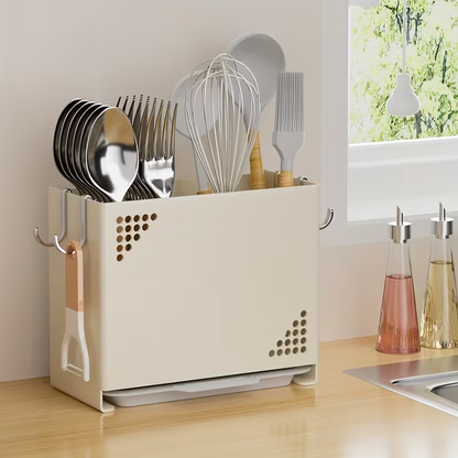 1pc Wall Mounted Chopstick Holder | Space Saving Kitchen Organizer with Cutlery Slots, Countertop Utensil Rack with Built-in Drainage System for Home and Restaurant Use, Suitable for Chopsticks, Spoons, Spatulas - Compact Countertop or Wall Rack