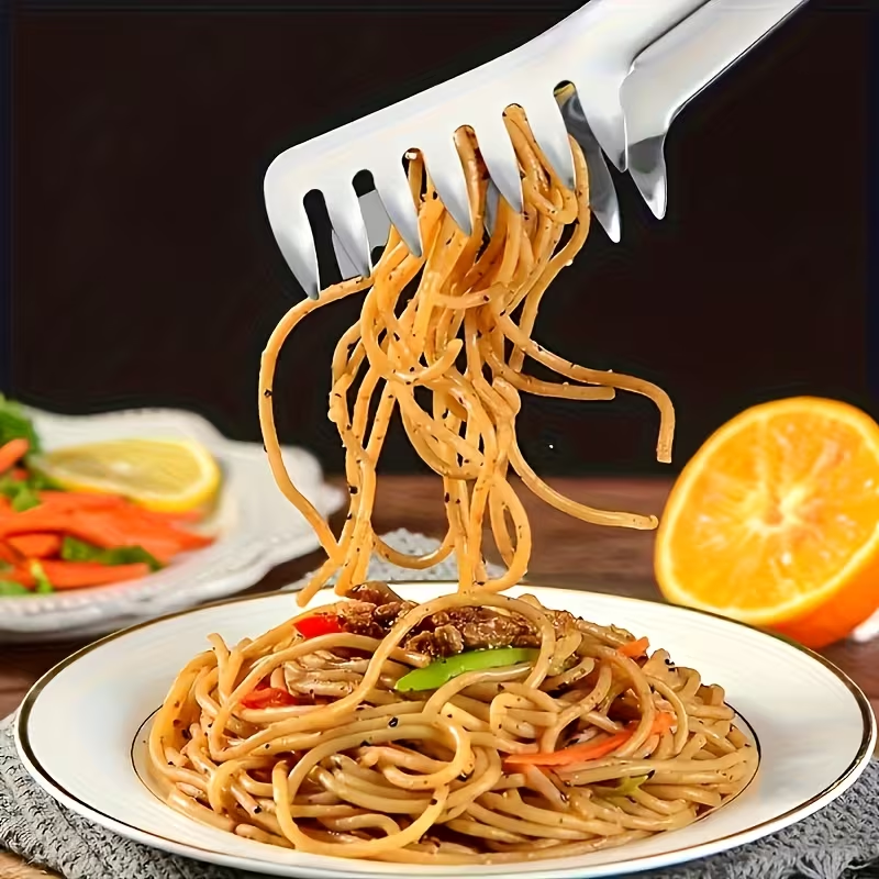 Stainless Steel Pasta Tongs, Suitable for Buffet And Home Dining, Durable Kitchen Utensils, Steak Tongs, Vegetable And Fruit Grabbers, Ice Pickers, Halloween, Christmas, New Year Holiday Supplies, Autumn And Winter Seasonal Additions, 1pc