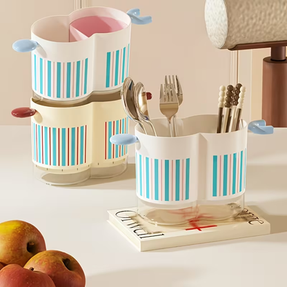 Dopamine Color - Home Dual-Compartment Chopstick Holder, Drainage Utensil Stand, Countertop Spoon and Fork Organizer with Storage Box