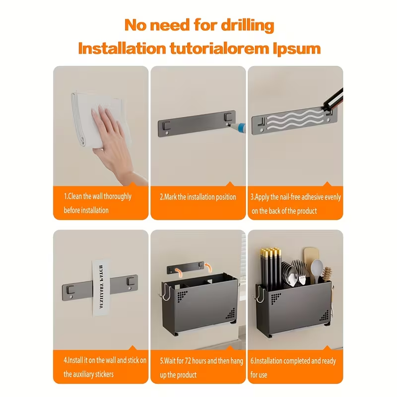 1pc Wall Mounted Chopstick Holder | Space Saving Kitchen Organizer with Cutlery Slots, Countertop Utensil Rack with Built-in Drainage System for Home and Restaurant Use, Suitable for Chopsticks, Spoons, Spatulas - Compact Countertop or Wall Rack