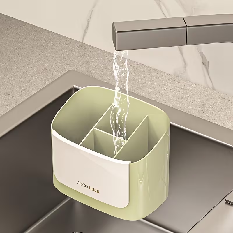 Cutlery Storage Box with a Drainage Rack And Dividers, Wall-Mounted Without Drilling, Suitable for Storing Chopsticks, Knives, Forks, Spoons, And Other Utensils