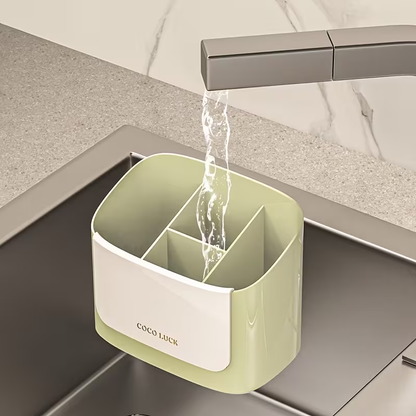 Cutlery Storage Box with a Drainage Rack And Dividers, Wall-Mounted Without Drilling, Suitable for Storing Chopsticks, Knives, Forks, Spoons, And Other Utensils
