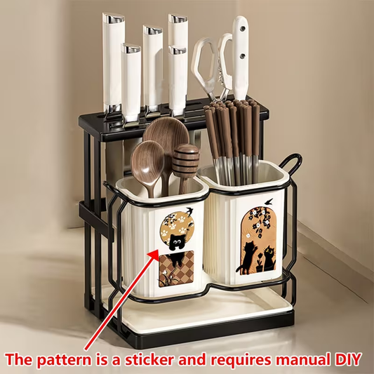 Multifunctional Kitchen Countertop Cutlery Organizer | Stainless Steel with Drip Tray, Ideal for Knives, Forks, and Chopsticks Storage, Suitable for Home and Commercial Use