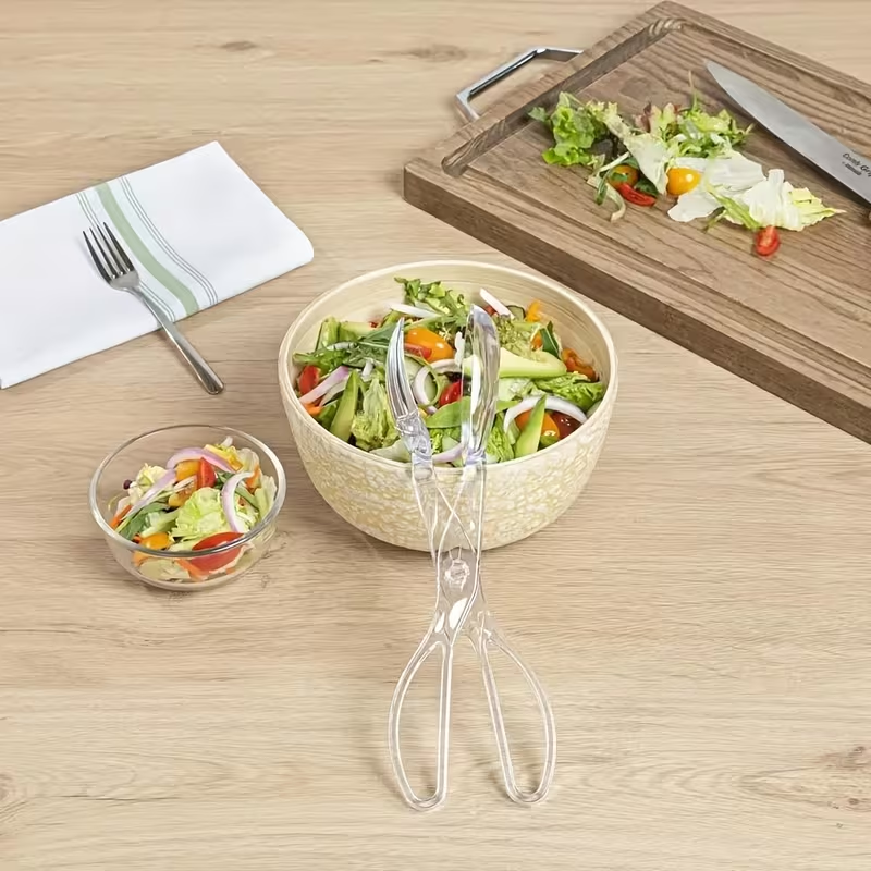 Heavy-Duty Transparent Plastic Salad Scissors and Clamp with - Reusable Heavy-Duty Shears Suitable for BBQ, Buffet, Party Serving, Salad Dressing - Hygienic for Large Groups, Outdoor, Picnics (Durable & -)
