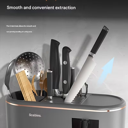 A Multifunctional Kitchen Storage Rack, a Premium Holder for Knives And Kitchen Tools, Equipped with a Ventilated Back Panel for Optimal Air Circulation, Featuring Built-In Spice Boxes And a Multi-Hole Design