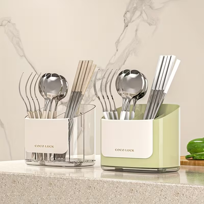 Cutlery Storage Box with a Drainage Rack And Dividers, Wall-Mounted Without Drilling, Suitable for Storing Chopsticks, Knives, Forks, Spoons, And Other Utensils