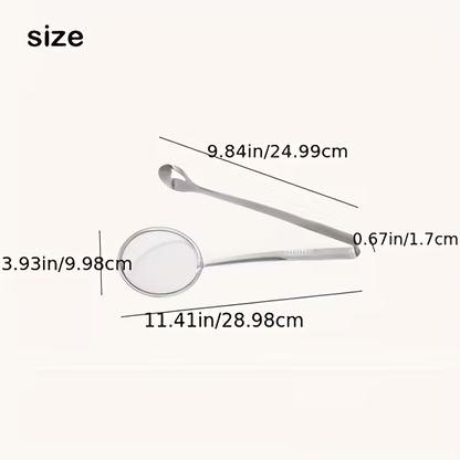 Extended Stainless Steel Oil Spoon Filter | Multifunctional Non-Stick Mesh Oil Pan Clamp, Suitable for Stir Frying and Oil Draining, All-Season Use, Kitchen Supplies