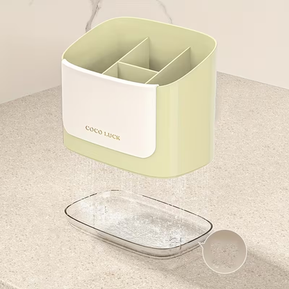 Cutlery Storage Box with a Drainage Rack And Dividers, Wall-Mounted Without Drilling, Suitable for Storing Chopsticks, Knives, Forks, Spoons, And Other Utensils