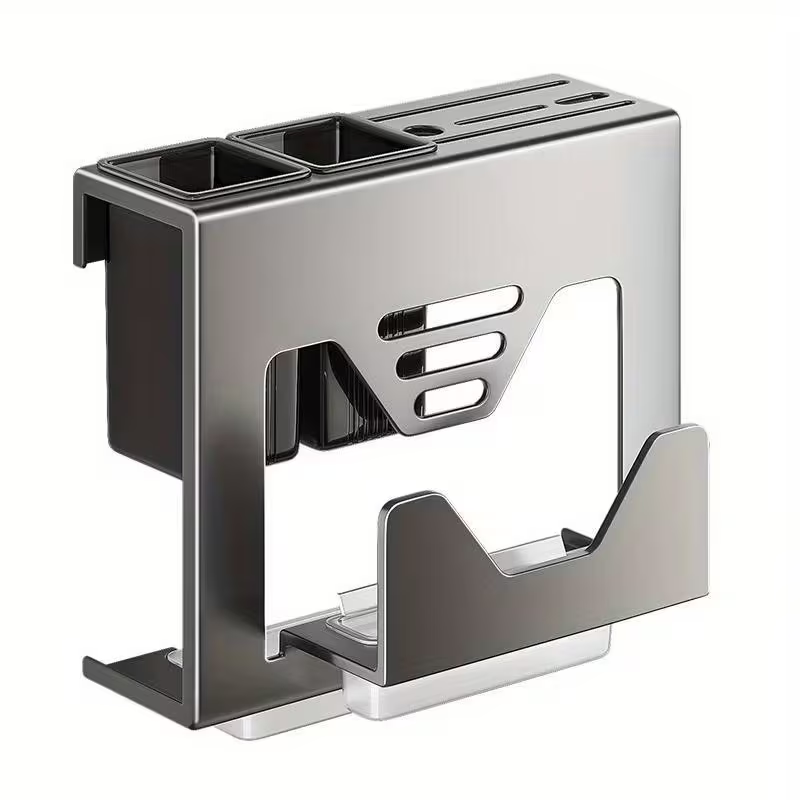 Wall-Mounted Kitchen Knife Rack with Chopstick Tube Storage | Metal Integrated Storage Rack for Cutting Tools and Chopping Boards
