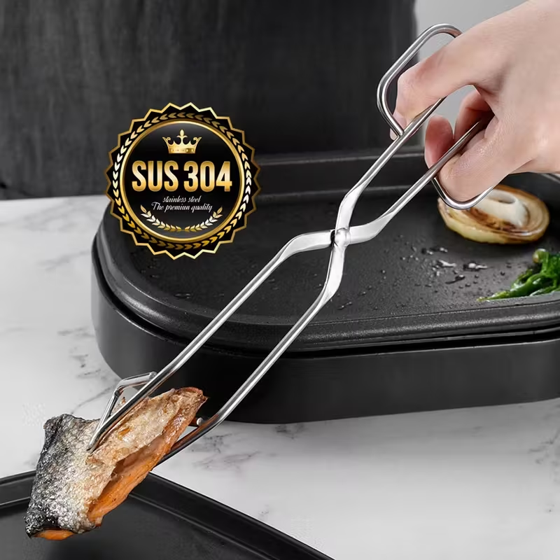 SUS304 Stainless Steel Kitchen Scissor Tong, 1pc (10in) for Cooking, Grilling, Serving, and Barbecue