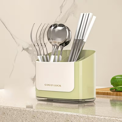 Cutlery Storage Box with a Drainage Rack And Dividers, Wall-Mounted Without Drilling, Suitable for Storing Chopsticks, Knives, Forks, Spoons, And Other Utensils