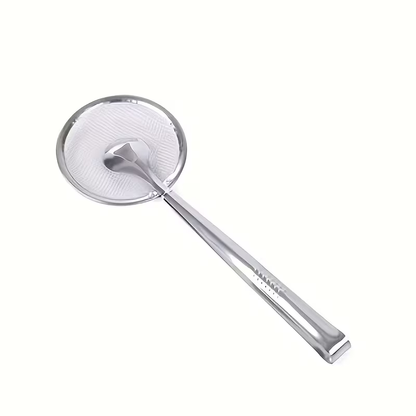 Extended Stainless Steel Oil Spoon Filter | Multifunctional Non-Stick Mesh Oil Pan Clamp, Suitable for Stir Frying and Oil Draining, All-Season Use, Kitchen Supplies