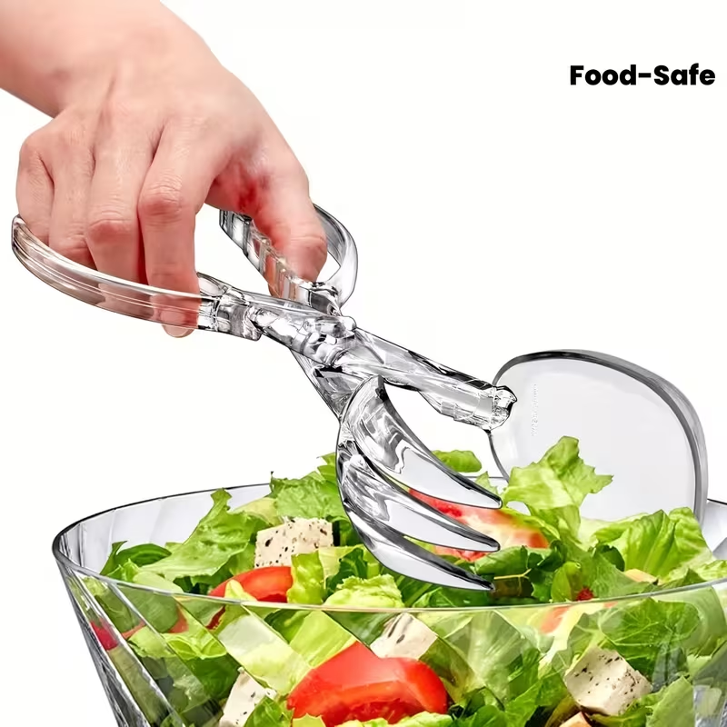 Heavy-Duty Transparent Plastic Salad Scissors and Clamp with - Reusable Heavy-Duty Shears Suitable for BBQ, Buffet, Party Serving, Salad Dressing - Hygienic for Large Groups, Outdoor, Picnics (Durable & -)