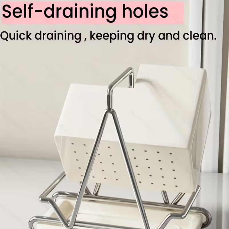 1pc Cream White Stainless Steel Utensil Holder with Metal Accents - Multifunctional Kitchen Countertop Organizer for Cooking Utensils, Knives, Spoons, and Forks, Dining Room Accessory|Triangular Design|Metal Utensil Holder, Kitchen Utensils