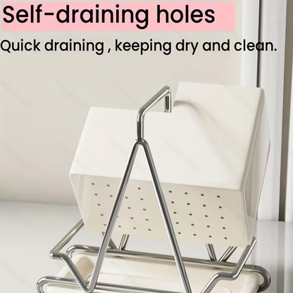 1pc Cream White Stainless Steel Utensil Holder with Metal Accents - Multifunctional Kitchen Countertop Organizer for Cooking Utensils, Knives, Spoons, and Forks, Dining Room Accessory|Triangular Design|Metal Utensil Holder, Kitchen Utensils