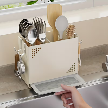 1pc Wall Mounted Chopstick Holder | Space Saving Kitchen Organizer with Cutlery Slots, Countertop Utensil Rack with Built-in Drainage System for Home and Restaurant Use, Suitable for Chopsticks, Spoons, Spatulas - Compact Countertop or Wall Rack