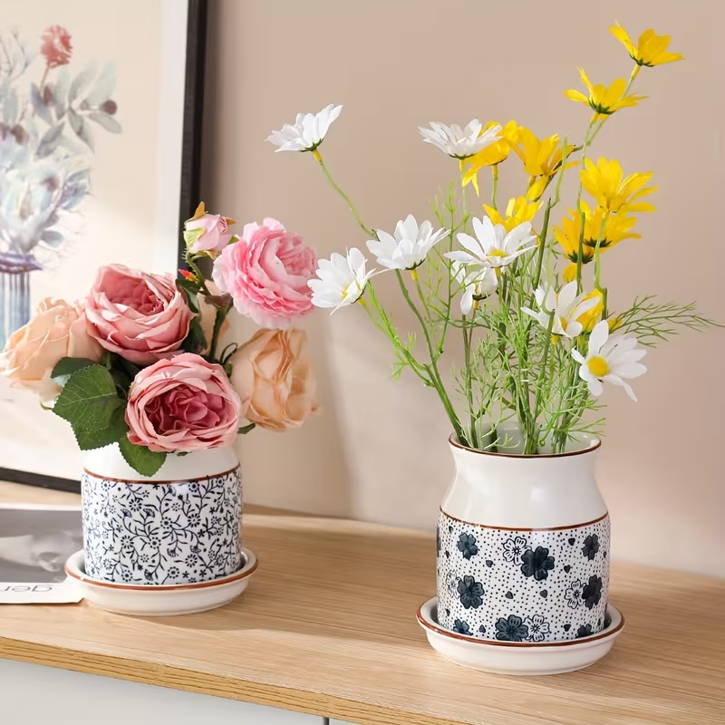 [Ceramic Utensil Rack] 2pcs/Set Ceramic Kitchen Utensil Storage Rack | Large Capacity, Cherry Blossom Pattern, Ceramic Base, Perfect for Desktop Countertop Storage and Decoration