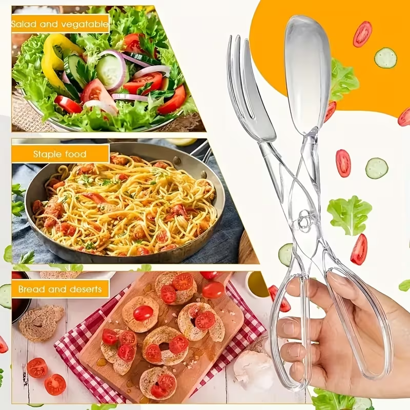Heavy-Duty Transparent Plastic Salad Scissors and Clamp with - Reusable Heavy-Duty Shears Suitable for BBQ, Buffet, Party Serving, Salad Dressing - Hygienic for Large Groups, Outdoor, Picnics (Durable & -)