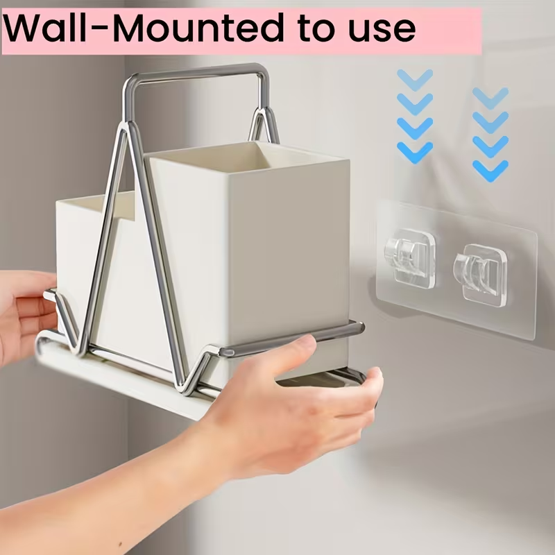 1pc Cream White Stainless Steel Utensil Holder with Metal Accents - Multifunctional Kitchen Countertop Organizer for Cooking Utensils, Knives, Spoons, and Forks, Dining Room Accessory|Triangular Design|Metal Utensil Holder, Kitchen Utensils