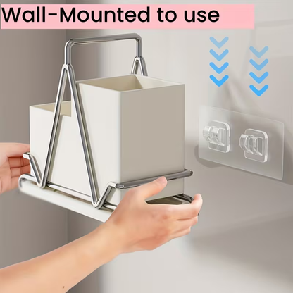 1pc Cream White Stainless Steel Utensil Holder with Metal Accents - Multifunctional Kitchen Countertop Organizer for Cooking Utensils, Knives, Spoons, and Forks, Dining Room Accessory|Triangular Design|Metal Utensil Holder, Kitchen Utensils