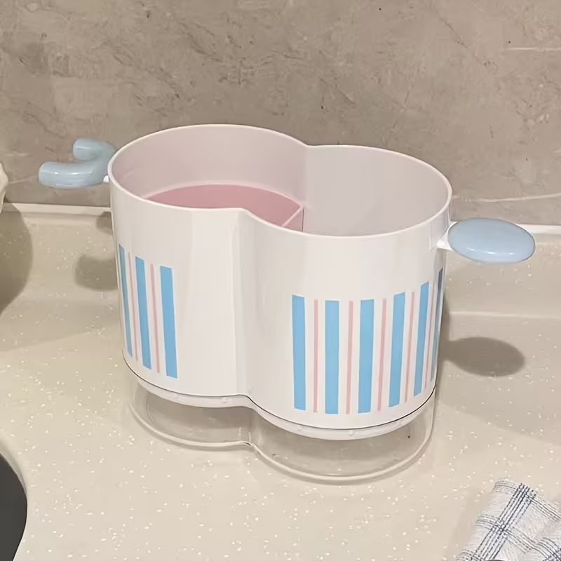Dopamine Color - Home Dual-Compartment Chopstick Holder, Drainage Utensil Stand, Countertop Spoon and Fork Organizer with Storage Box