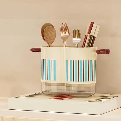 Dopamine Color - Home Dual-Compartment Chopstick Holder, Drainage Utensil Stand, Countertop Spoon and Fork Organizer with Storage Box