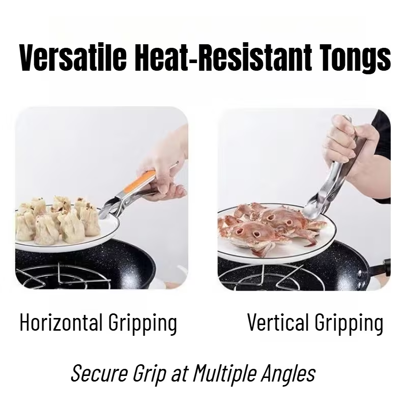 2-Pack Stainless Steel Heat-Resistant Tongs | Non-Slip, Heavy-Duty Anti-Scald Gripper for Bowls, Plates & Dishes
