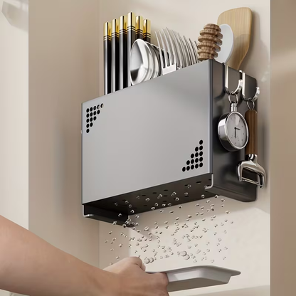 1pc Wall Mounted Chopstick Holder | Space Saving Kitchen Organizer with Cutlery Slots, Countertop Utensil Rack with Built-in Drainage System for Home and Restaurant Use, Suitable for Chopsticks, Spoons, Spatulas - Compact Countertop or Wall Rack