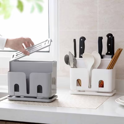 1pc Plastic Kitchen Organizer Rack, Chopsticks Storage Box, Knife Holder with Drain, Utensil Caddy for Cutlery and Knives