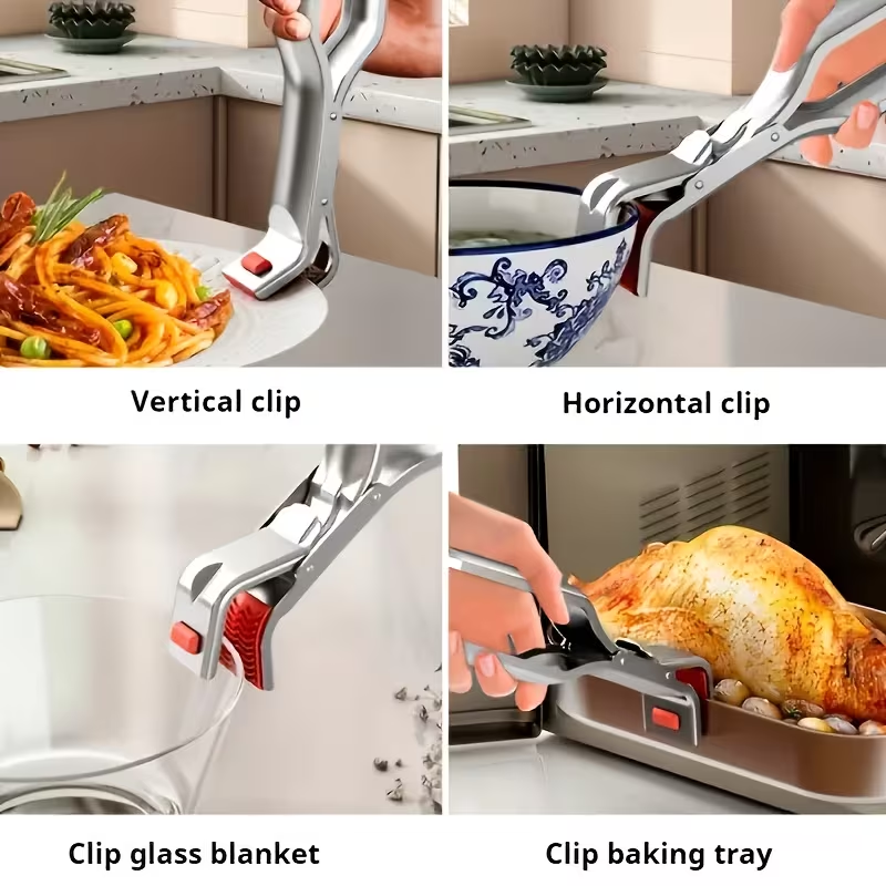 Stainless Steel Heat- Tongs, Non-Slip High-Temperature Oven Tray Clip, Electric Stove Plate and Dish Clip Cooking Tongs Kitchen Gadget, Latest Thickened Stainless Steel Heat- Tongs with Non-Slip Pad, Heat- Bowl and Dish Holder, Kitchen Utensil for