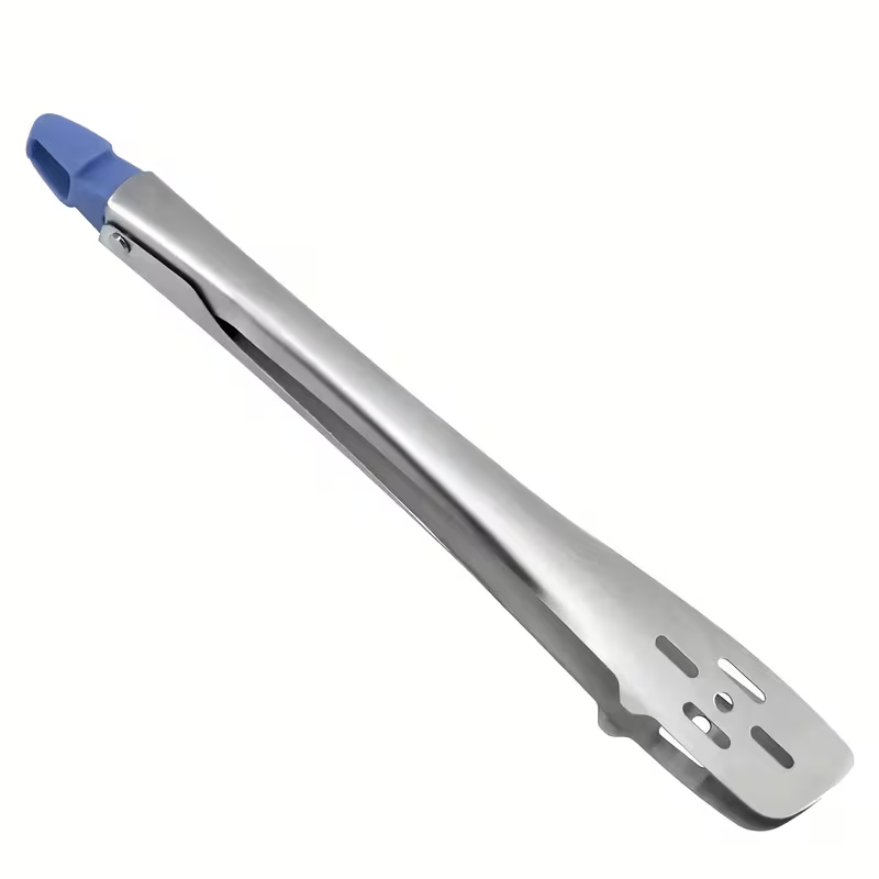 [Heavy-Duty | Stainless Steel] 1pc Heavy-Duty Stainless Steel Kitchen Clamp | Long Handle, Non-Slip Grip for Steak, BBQ, Salad, Bread, Pastries | Commercial & Home Use, Easy-Clean, Restaurant Food Tongs, Bbq Essentials, Streamlined Design
