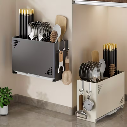 1pc Wall Mounted Chopstick Holder | Space Saving Kitchen Organizer with Cutlery Slots, Countertop Utensil Rack with Built-in Drainage System for Home and Restaurant Use, Suitable for Chopsticks, Spoons, Spatulas - Compact Countertop or Wall Rack