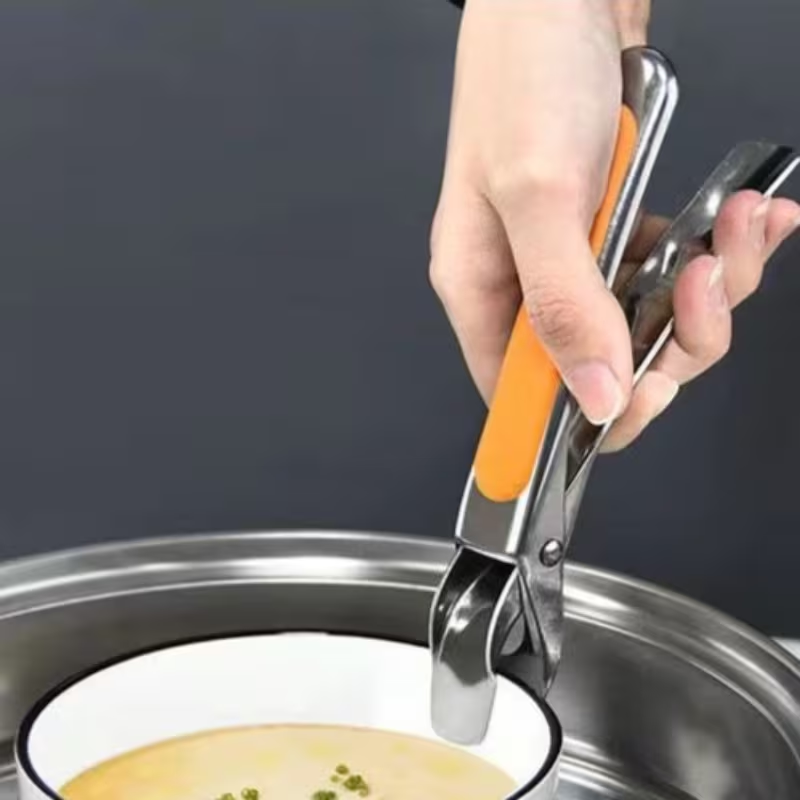 2-Pack Stainless Steel Heat-Resistant Tongs | Non-Slip, Heavy-Duty Anti-Scald Gripper for Bowls, Plates & Dishes