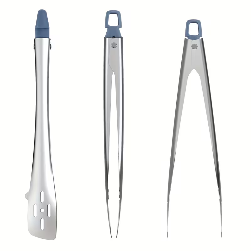 [Heavy-Duty | Stainless Steel] 1pc Heavy-Duty Stainless Steel Kitchen Clamp | Long Handle, Non-Slip Grip for Steak, BBQ, Salad, Bread, Pastries | Commercial & Home Use, Easy-Clean, Restaurant Food Tongs, Bbq Essentials, Streamlined Design