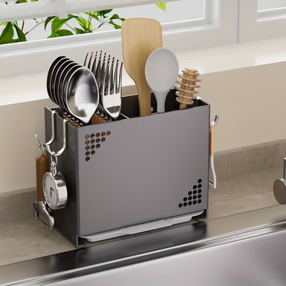 1pc Wall Mounted Chopstick Holder | Space Saving Kitchen Organizer with Cutlery Slots, Countertop Utensil Rack with Built-in Drainage System for Home and Restaurant Use, Suitable for Chopsticks, Spoons, Spatulas - Compact Countertop or Wall Rack