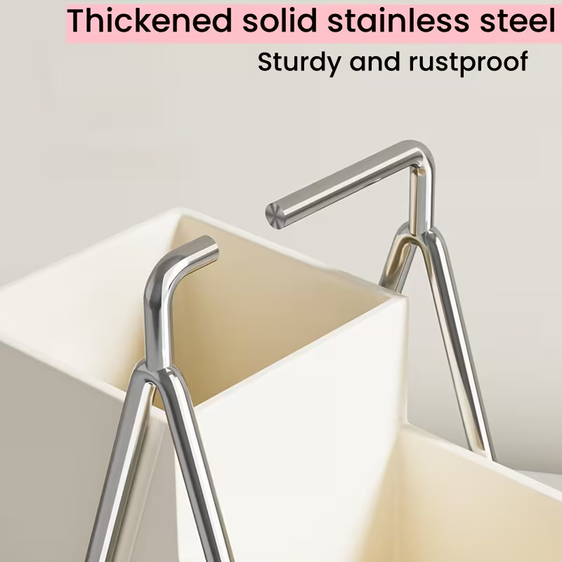 1pc Cream White Stainless Steel Utensil Holder with Metal Accents - Multifunctional Kitchen Countertop Organizer for Cooking Utensils, Knives, Spoons, and Forks, Dining Room Accessory|Triangular Design|Metal Utensil Holder, Kitchen Utensils