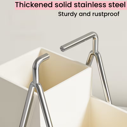 1pc Cream White Stainless Steel Utensil Holder with Metal Accents - Multifunctional Kitchen Countertop Organizer for Cooking Utensils, Knives, Spoons, and Forks, Dining Room Accessory|Triangular Design|Metal Utensil Holder, Kitchen Utensils