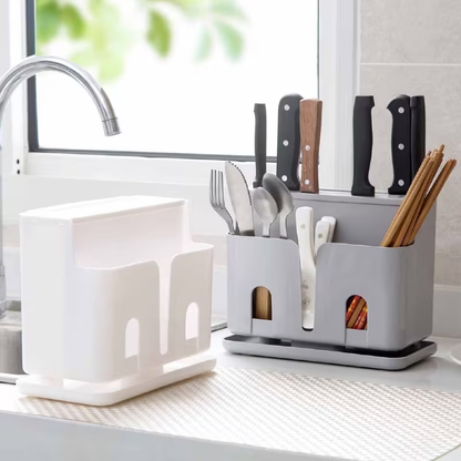 1pc Plastic Kitchen Organizer Rack, Chopsticks Storage Box, Knife Holder with Drain, Utensil Caddy for Cutlery and Knives