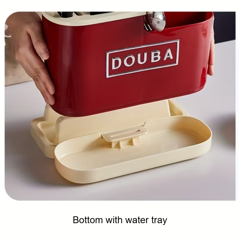 1pc Red Multi-functional Knife and Cutlery Organizer with Drip Tray, Countertop Multi-purpose Utensil Storage Box and Chopstick Drainer, Insertable Vertical Fork and Knife Organizer Storage Box, Made of Washable, Durable, and Easy-to-install Plastic.